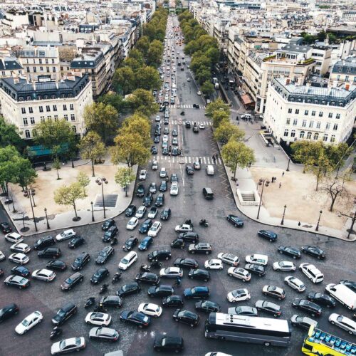 aerial view of Paris busy street