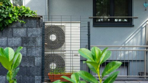 air heat pump on building