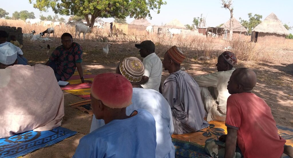 Ayodeji Ojo interacting with smallholder farmers in Mayo Belwa, Adamawa State 2021