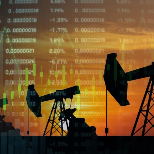 crude oil pumps with stock charts overlay