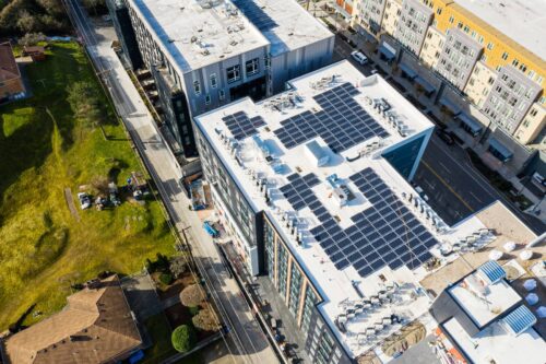 overhead building with solar roof