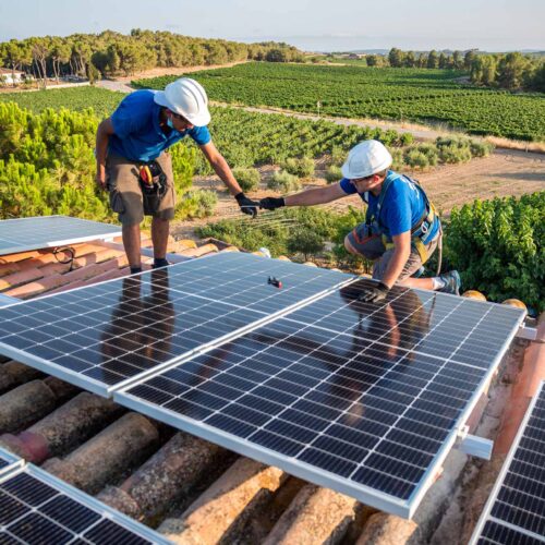 solar panel technicians working on panels