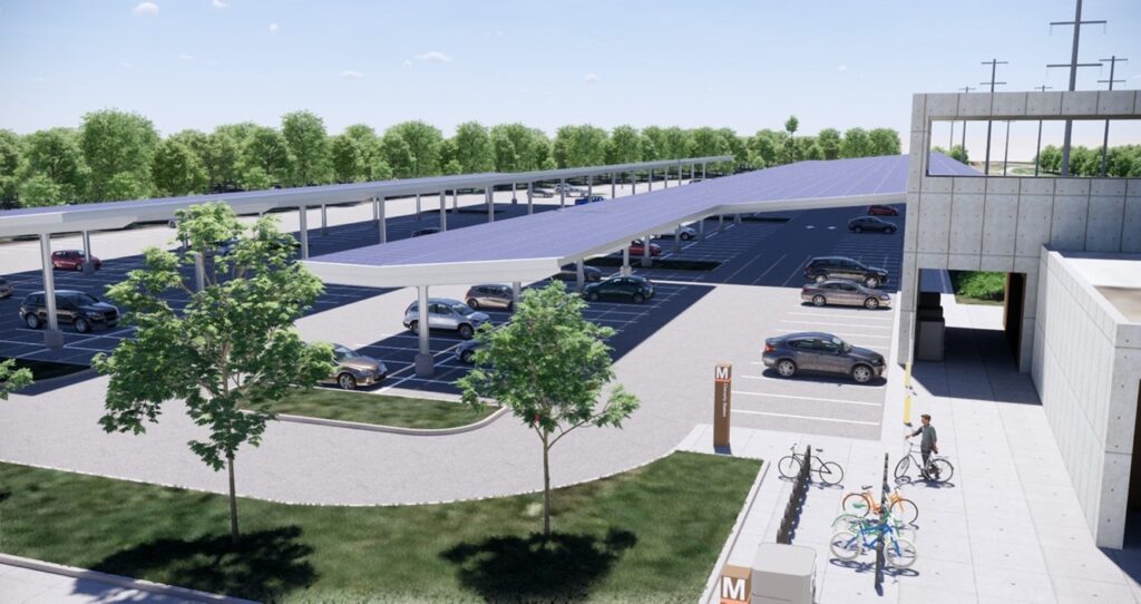 concept render or solar roofs over parking lots