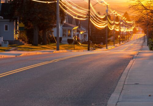 street view at sunset
