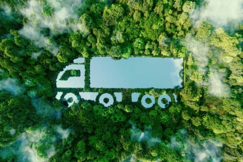 truck shape appearing in aerial view of forest